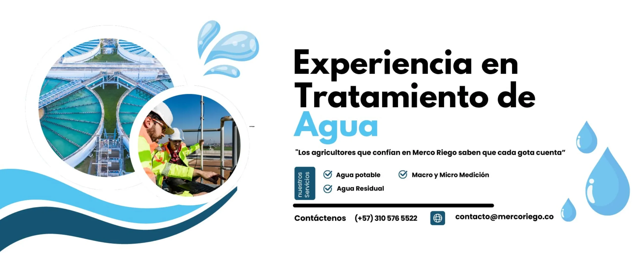 Promoción de los servicios de tratamiento de agua de Merco Riego para agricultores, incluyendo agua potable, agua residual y medición macro y micro.